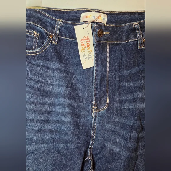 Dark Wash Flare Distressed Jeans, NWT - Picture 3 of 6